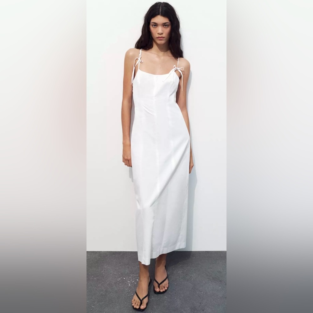 NWT Zara Bow Gabardine Midi Dress